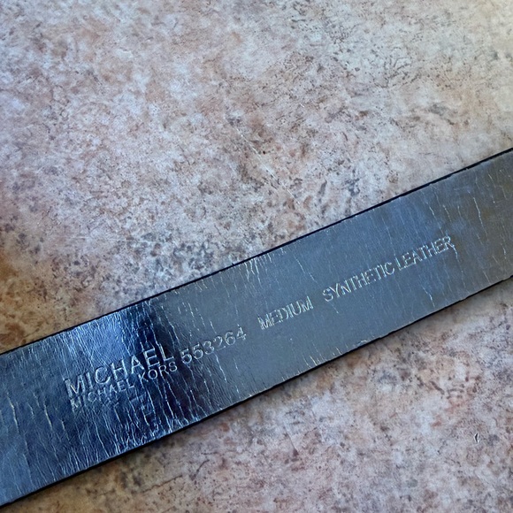 Michael Kors MK Logo Belt Black Patent Monogram Silver Hardware Sz Medium - Picture 7 of 7